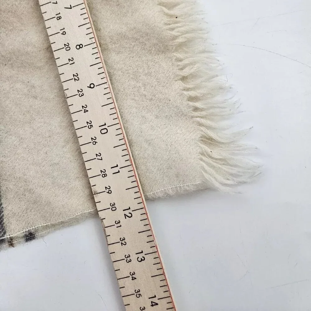 Vintage Bermans 100% Lambswool Scarf With Fringe Cream Striped Design